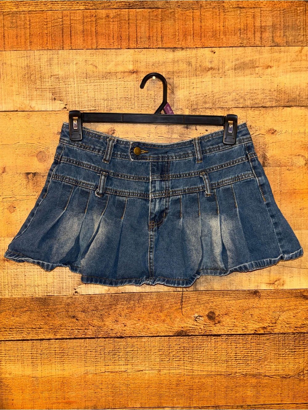 Denim Pleated Mini Skirt
